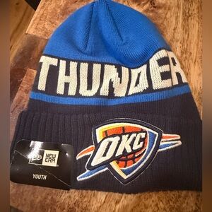 NWT. Oklahoma City Thunder New Era NBA Spell Out Pomless Knit Beanie. Youth.